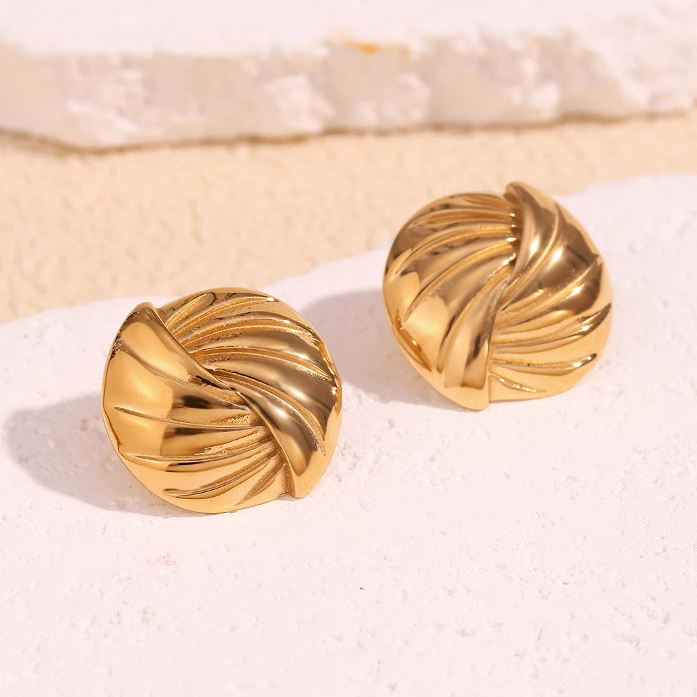 E.B.belle-pendientes circulares de rayas trenzadas para mujer, aretes chapados en oro de 18 quilates, regalo de acero inoxidable 316L