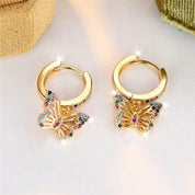 Pendientes de aro de piedra de circón redondos de mariposa colorida para mujer, Color dorado, regalos únicos para novia, joyería de boda para mujer
