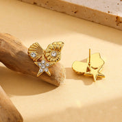 EILIECK 316L Acero inoxidable estrella de mar Shell pendientes de circón para mujer moda impermeable oreja joyería niñas regalo Bijoux