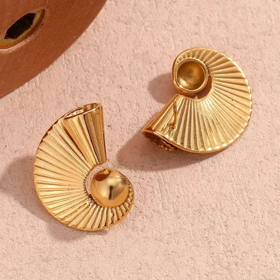 E.B.belle-pendientes en forma de abanico en espiral de bola de acero inoxidable 316L, accesorios chapados en oro de 18K, joyería creativa