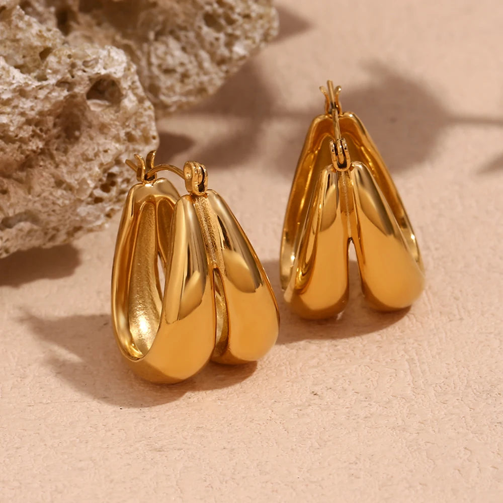 Pendientes de gota lisos en forma de U dobles, joyería chapada en oro de 18K, decoración de acero inoxidable 316L, sin deslustre, impermeable