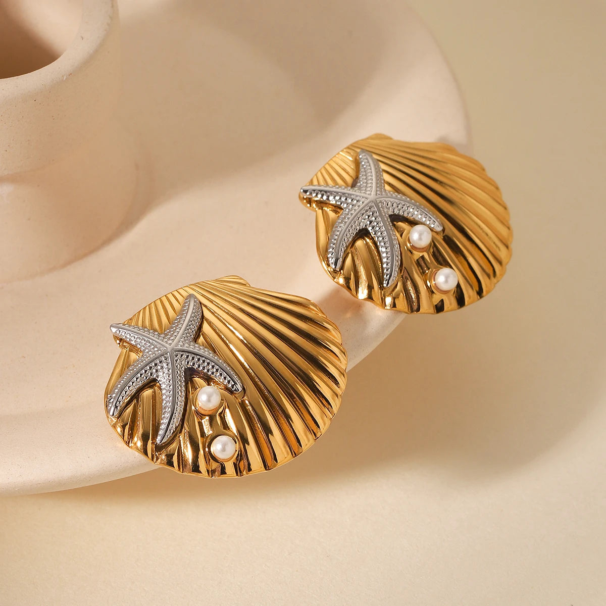 Pendientes creativos de concha de estrella de mar de Metal de gran tamaño para mujer, orejera de acero inoxidable a la moda, regalos de joyería de lujo para mujer