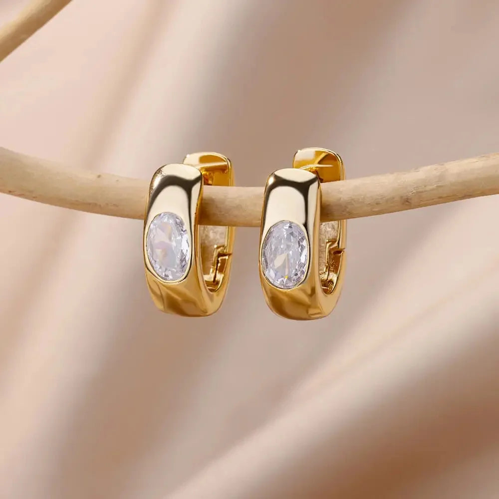Pendientes de aro de circonia Retro para mujer, aretes perforados de acero inoxidable, pendientes de diseño de nicho simples de lujo ligeros