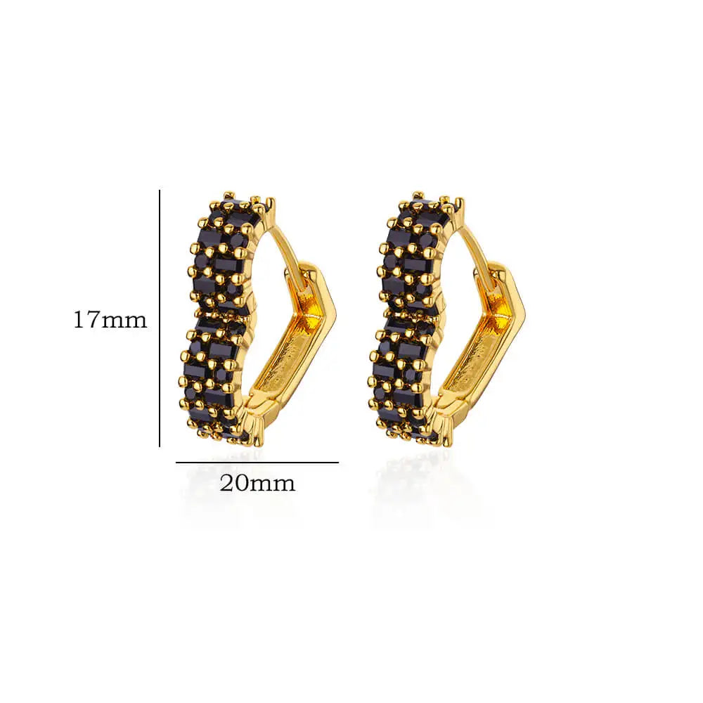 Pendientes de aro de corazón de circón negro para mujer, aretes de acero inoxidable de Color dorado, joyería de boda de lujo, regalo