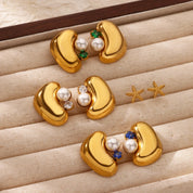 Pendientes gruesos de perlas de imitación de circón para mujer, aretes geométricos de acero inoxidable, regalo de joyería de Navidad y boda resistente al agua