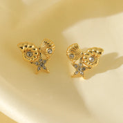 EILIECK 316L Acero inoxidable estrella de mar Shell pendientes de circón para mujer moda impermeable oreja joyería niñas regalo Bijoux