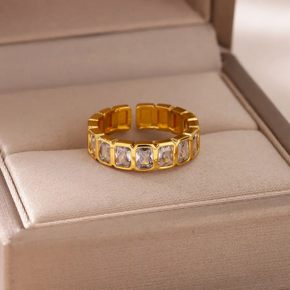 Circone cuadrado blanco empalmado ​ ​ Anillos abiertos para mujer minimalista de acero inoxidable ajustable nuevo anillo estético de boda joyería BFF