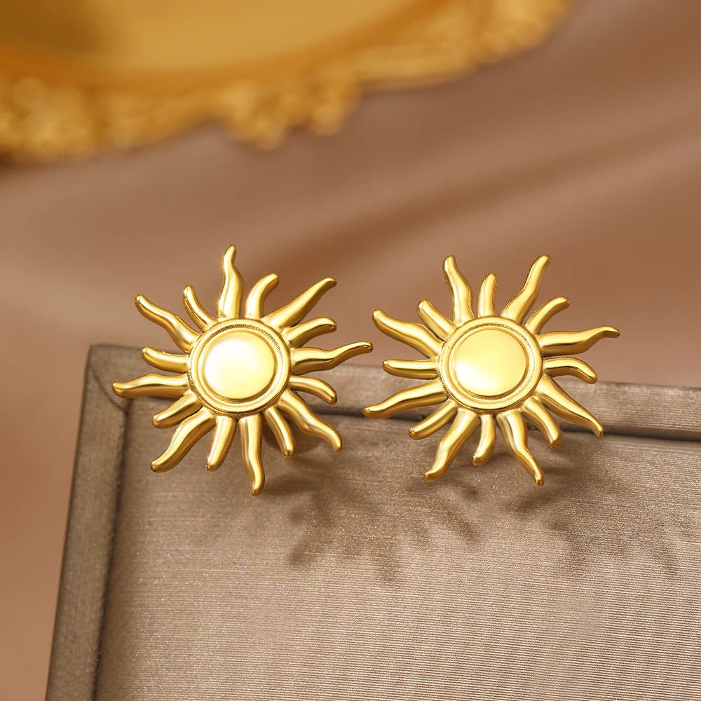 Pendientes de acero inoxidable Moda retro Elegante temperamento Plantas Pendientes de flores de girasol Joyería de mujer Ropa de desplazamiento diario