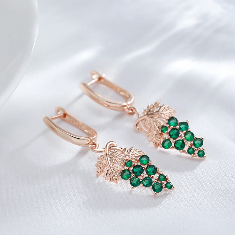Kienl-pendientes largos de gota de uva para mujer, circonita Natural verde brillante, Color oro rosa 585, joyería Vintage de cristal única