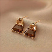 Pendientes de gota de cobre de circonita cúbica para mujer y niña, pendiente colgante de cristal marrón, joyería diaria para fiesta de cumpleaños