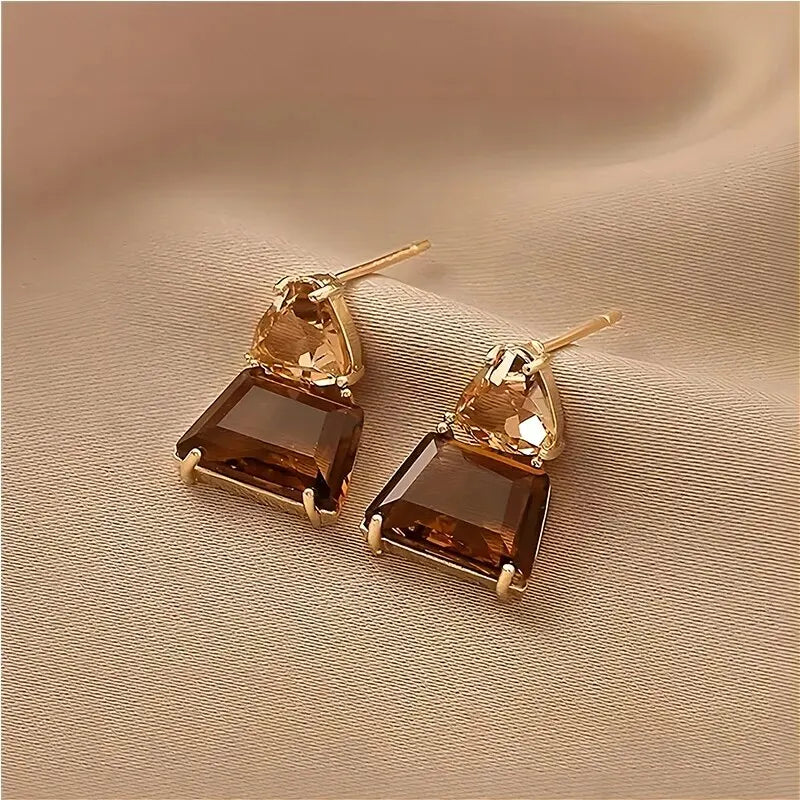 Pendientes de gota de cobre de circonita cúbica para mujer y niña, pendiente colgante de cristal marrón, joyería diaria para fiesta de cumpleaños