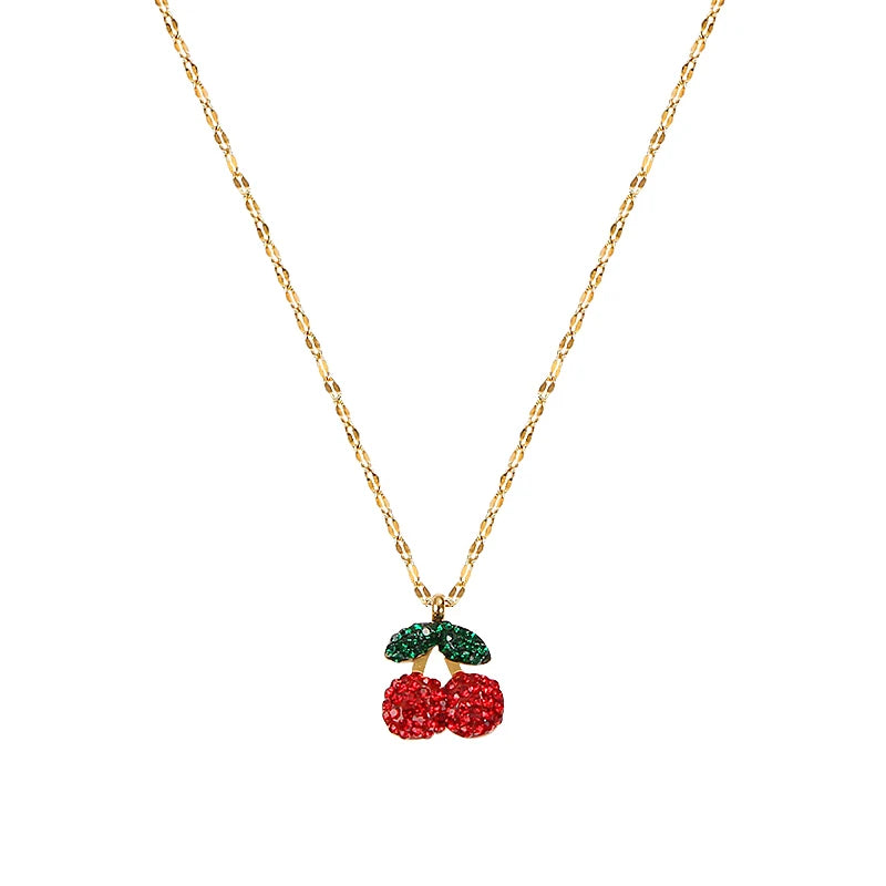 RHYSONG-collar con colgante de cereza de acero inoxidable 316L, pendientes delicados, cadena chapada en oro a la moda para mujer, regalo de joyería