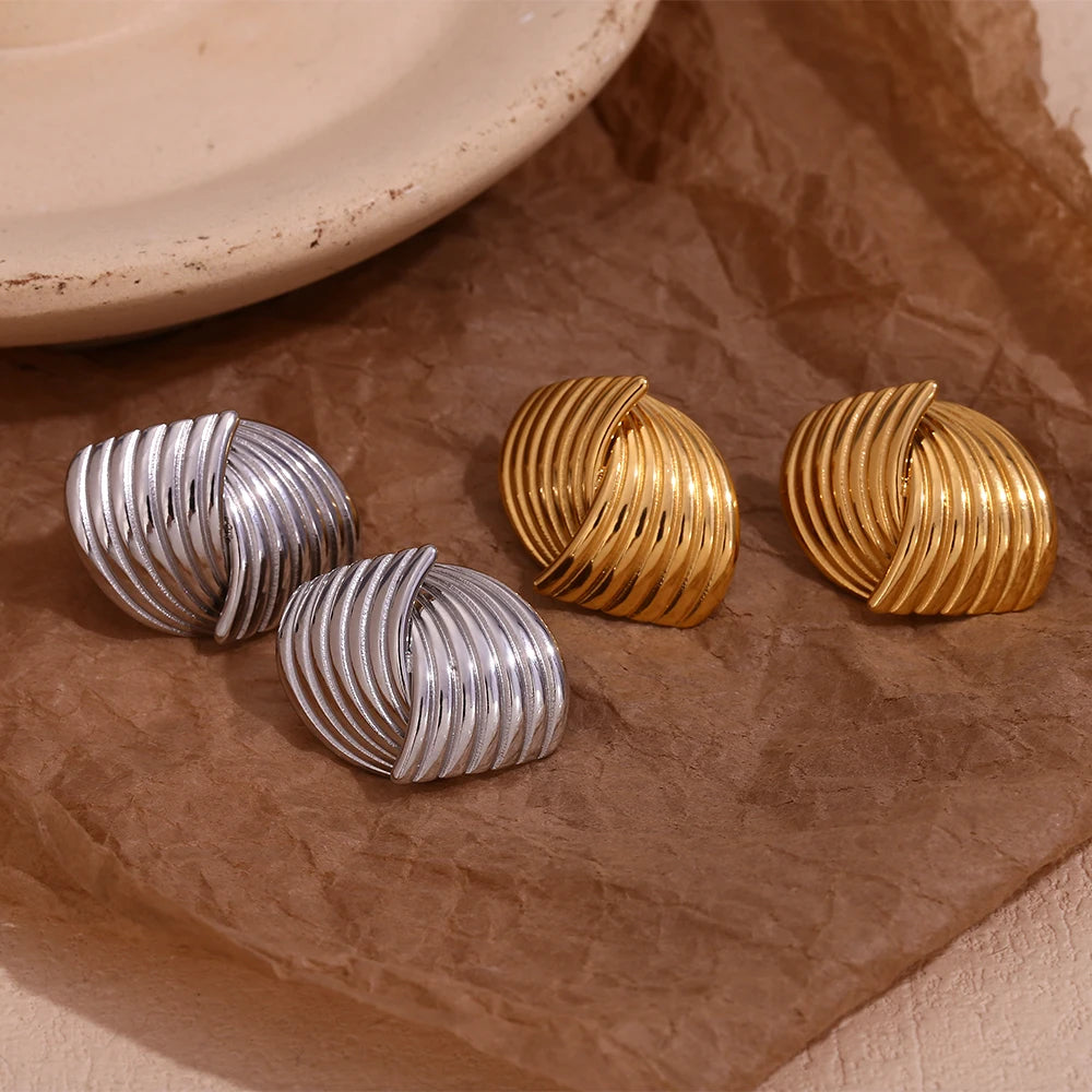 Pendientes de tuerca de Cruz a rayas en forma de abanico geométricos, sin deslustre, chapado en oro de 18 quilates, pendientes de mujer, regalo de acero inoxidable 316L