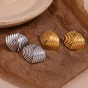 Pendientes de tuerca de Cruz a rayas en forma de abanico geométricos, sin deslustre, chapado en oro de 18 quilates, pendientes de mujer, regalo de acero inoxidable 316L