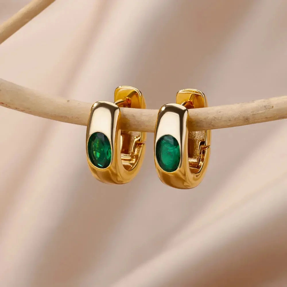Pendientes de aro de circonia Retro para mujer, aretes perforados de acero inoxidable, pendientes de diseño de nicho simples de lujo ligeros