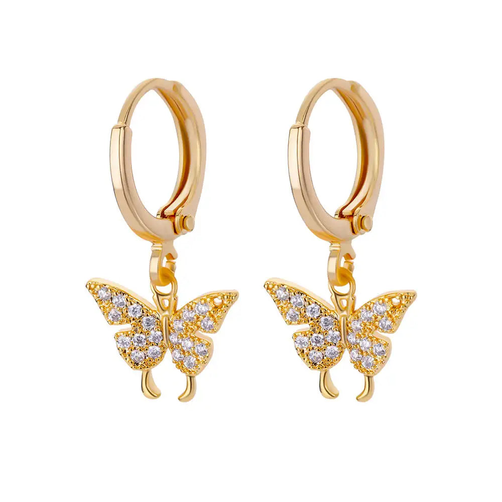 Pendientes de mariposa de circón para mujer, Pendientes de mariposa de Color dorado de acero inoxidable, joyería de tendencia para chica y2k