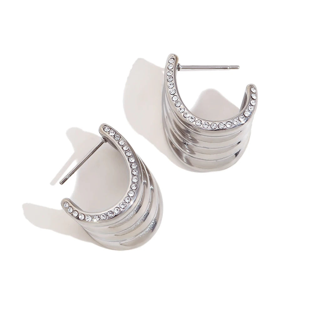 E.B.belle Edge of Waves pendientes brillantes impermeables, acero inoxidable 316L, pendientes para mujer, chapado en oro de 18K, regalo
