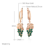 Kienl-pendientes largos de gota de uva para mujer, circonita Natural verde brillante, Color oro rosa 585, joyería Vintage de cristal única