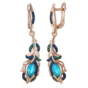 Pendientes largos Kinel de gota de flor de circón Natural azul intenso para mujer 585 chapado en oro rosa y negro joyería diaria de fiesta Vintage