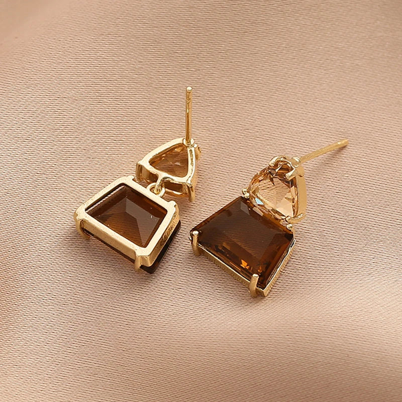 Pendientes de gota de cobre de circonita cúbica para mujer y niña, pendiente colgante de cristal marrón, joyería diaria para fiesta de cumpleaños