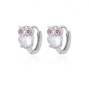 Pendientes de aro de búho de cristal para mujer, aretes de acero satinado con circonita de Animal, conejo, leopardo, elefante, oso, joyería bonita, regalo para niñas
