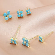 Uilz, 3 pares, pendientes creativos de circonia cúbica de colores, pendientes de aro con diseño de flor turquesa para mujer, regalo de joyas de fiesta