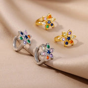 Pendientes de flores de colores para mujer, aretes de aro de acero inoxidable con circonita cúbica, joyería estética de lujo, aretes para mujer 2024