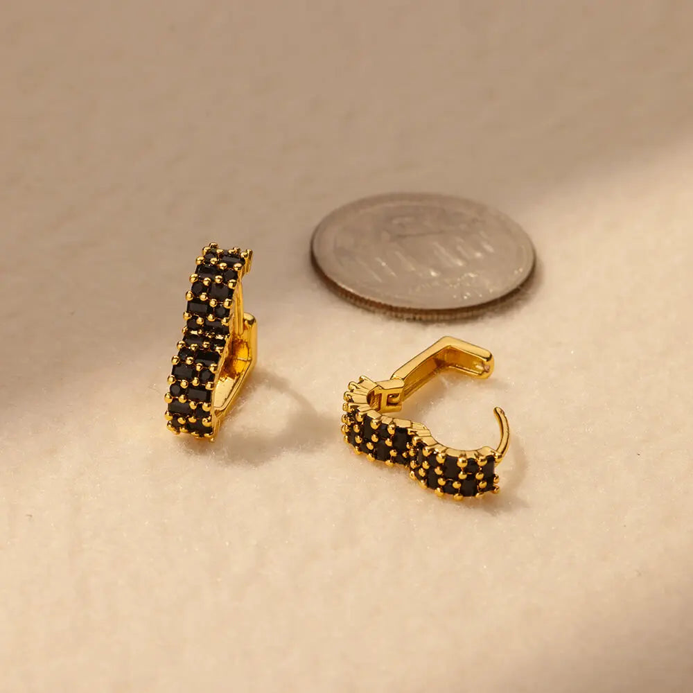 Pendientes de aro de corazón de circón negro para mujer, aretes de acero inoxidable de Color dorado, joyería de boda de lujo, regalo