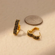 Pendientes de aro de corazón de circón negro para mujer, aretes de acero inoxidable de Color dorado, joyería de boda de lujo, regalo