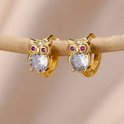 Pendientes de aro de búho de cristal para mujer, aretes de acero satinado con circonita de Animal, conejo, leopardo, elefante, oso, joyería bonita, regalo para niñas
