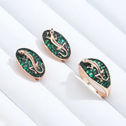 Pendientes Kinel de gota de lagarto de circón Natural verde intenso para mujer 585 chapado en oro rosa y negro joyería Punk diaria de animales Vintage
