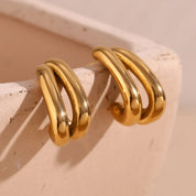E.B.belle Pendientes simples con forma de plátano de doble capa, sin deslustre, regalo de acero inoxidable 316L, pendientes chapados en oro de 18 quilates para mujer