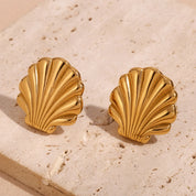 Pendientes de tuerca de concha para mujer, aretes de acero inoxidable 316L, resistentes al agua, hipoalergénicos, chapados en oro de 18K, regalo