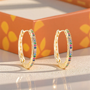 Pendientes redondos de aro de piedra Multicolor con circonita de arcoíris para mujer, hebilla de oreja de Color dorado, joyería para fiesta y boda diaria, regalo del Día de la madre