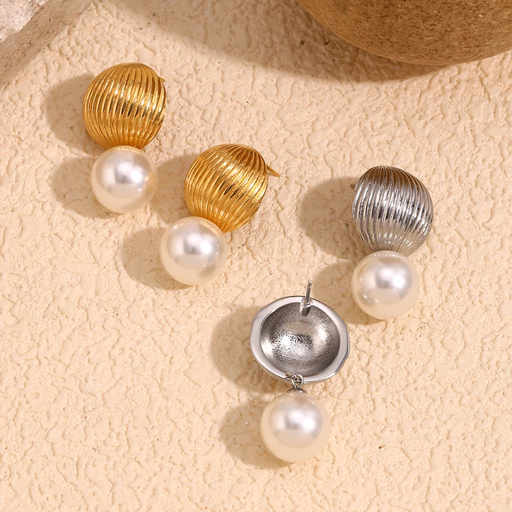 E.B.belle-pendiente con forma de globo aerostático para mujer, colgante de perla de imitación, joyería elegante de moda, acero inoxidable, hipoalergénico