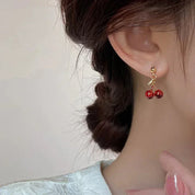 Collar con colgante de Color dorado y cereza roja vino, pendientes para mujer, collar de moda con personalidad, joyería de boda, regalos de cumpleaños