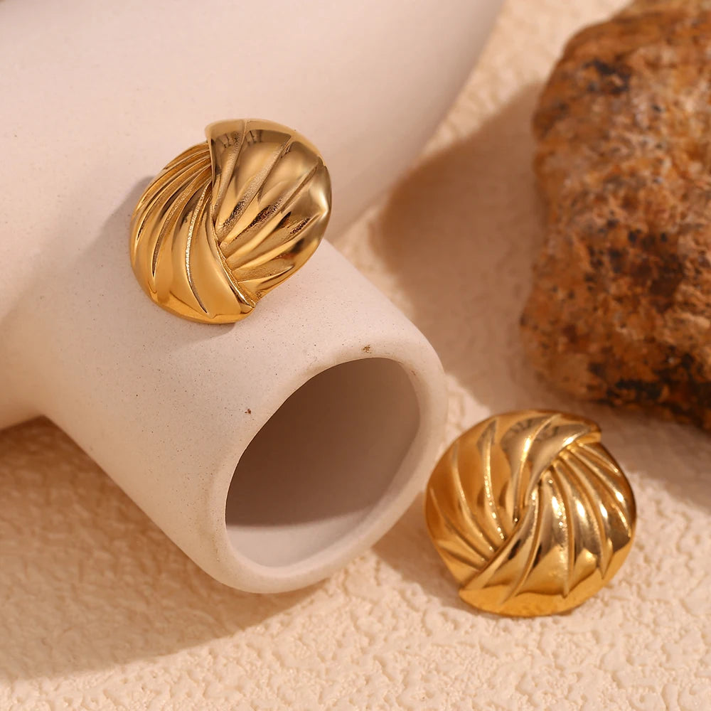 E.B.belle-pendientes circulares de rayas trenzadas para mujer, aretes chapados en oro de 18 quilates, regalo de acero inoxidable 316L