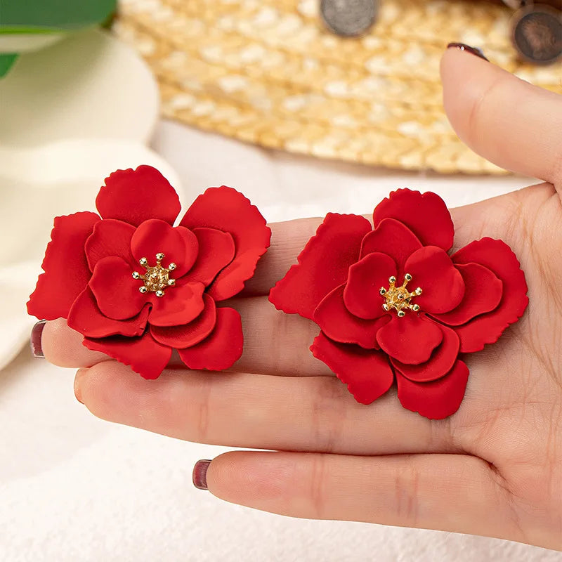 Pendientes de tuerca para mujeres y niñas, esmalte colorido, tamaño grande, forma de flor, accesorios para las orejas, joyería geométrica de moda AE163