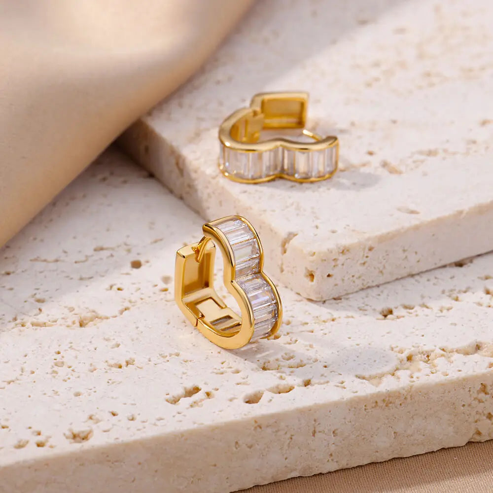 Pendientes de corazón de lujo para mujer, aretes de acero inoxidable de circonita cúbica, tendencia elegante, joyería estética de boda para pareja, 2024