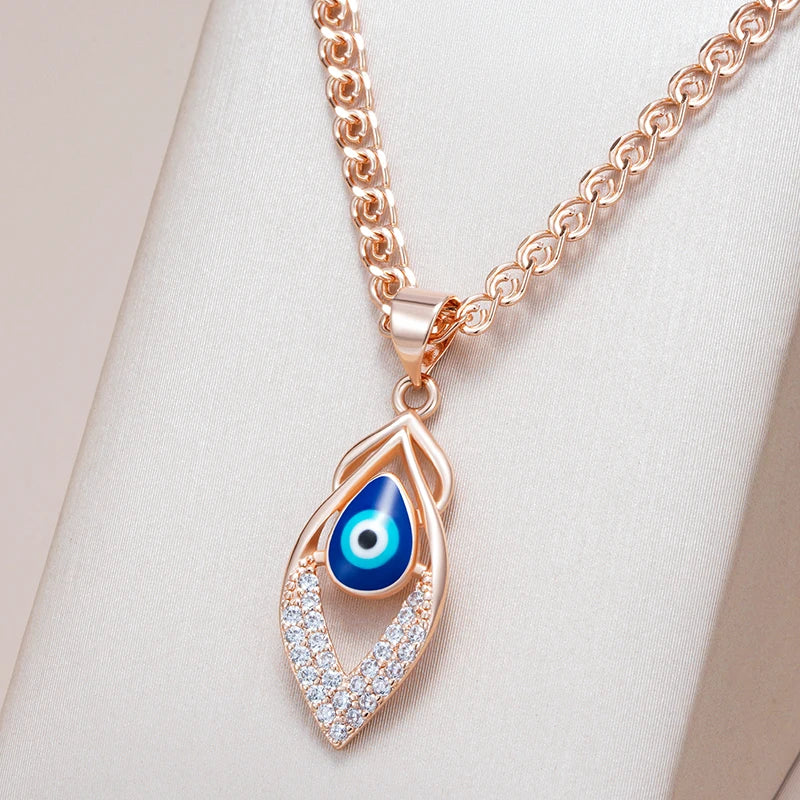 Kinel moda novedosa 585 Color oro rosa esmalte azul colgante collar para mujer chica boda fiesta joyería Retro de circón Natural