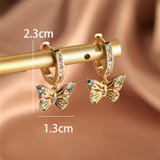 Pendientes de aro de piedra de circón redondos de mariposa colorida para mujer, Color dorado, regalos únicos para novia, joyería de boda para mujer