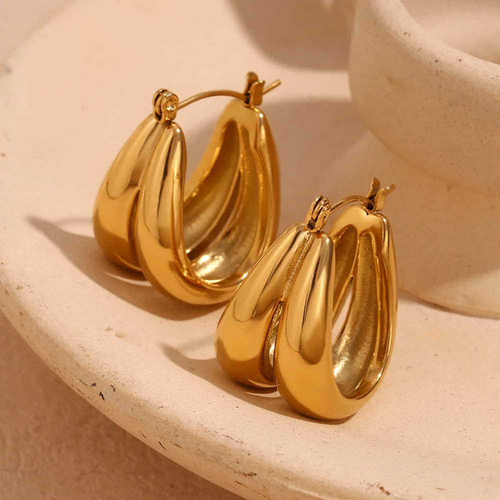 Pendientes de gota lisos en forma de U dobles, joyería chapada en oro de 18K, decoración de acero inoxidable 316L, sin deslustre, impermeable