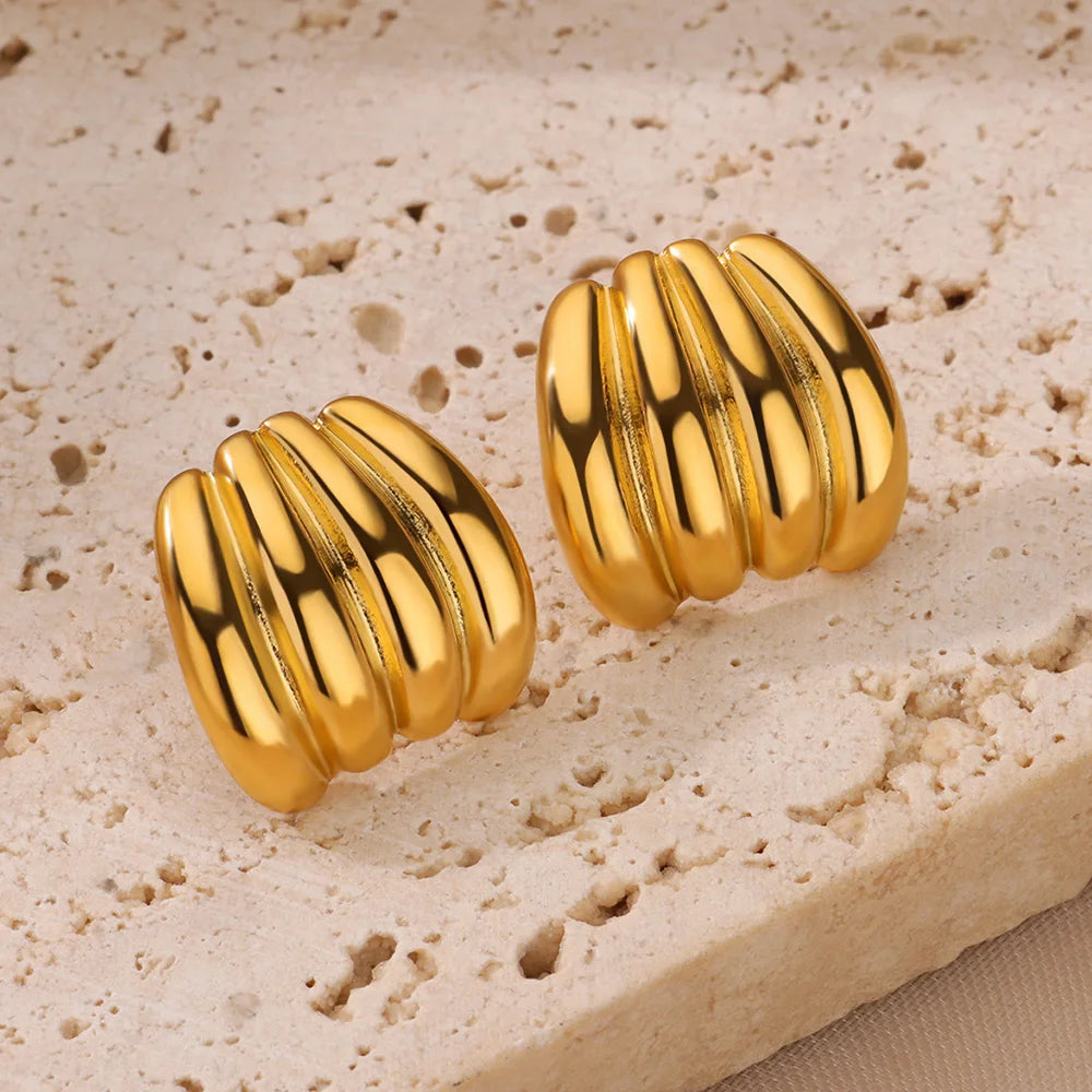 Pendientes de aro en forma de C para mujer, aretes de acero inoxidable de Color dorado, Piercing Irregular multicapa, nuevos regalos de joyería de moda