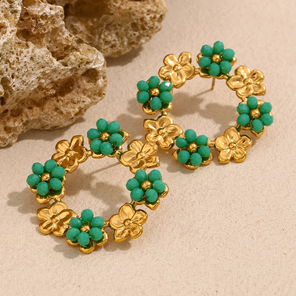 E.B.belle-pendientes con pasador de flores y guirnalda Multicolor para mujer y niña, joyería resistente al agua chapada en oro de 18 quilates de acero inoxidable para uso diario