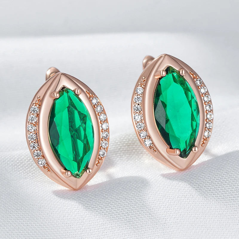 Kinel Hot 585 pendientes de gota simples de Color oro rosa para mujer moda rombo verde circón Natural joyería de boda Vintage