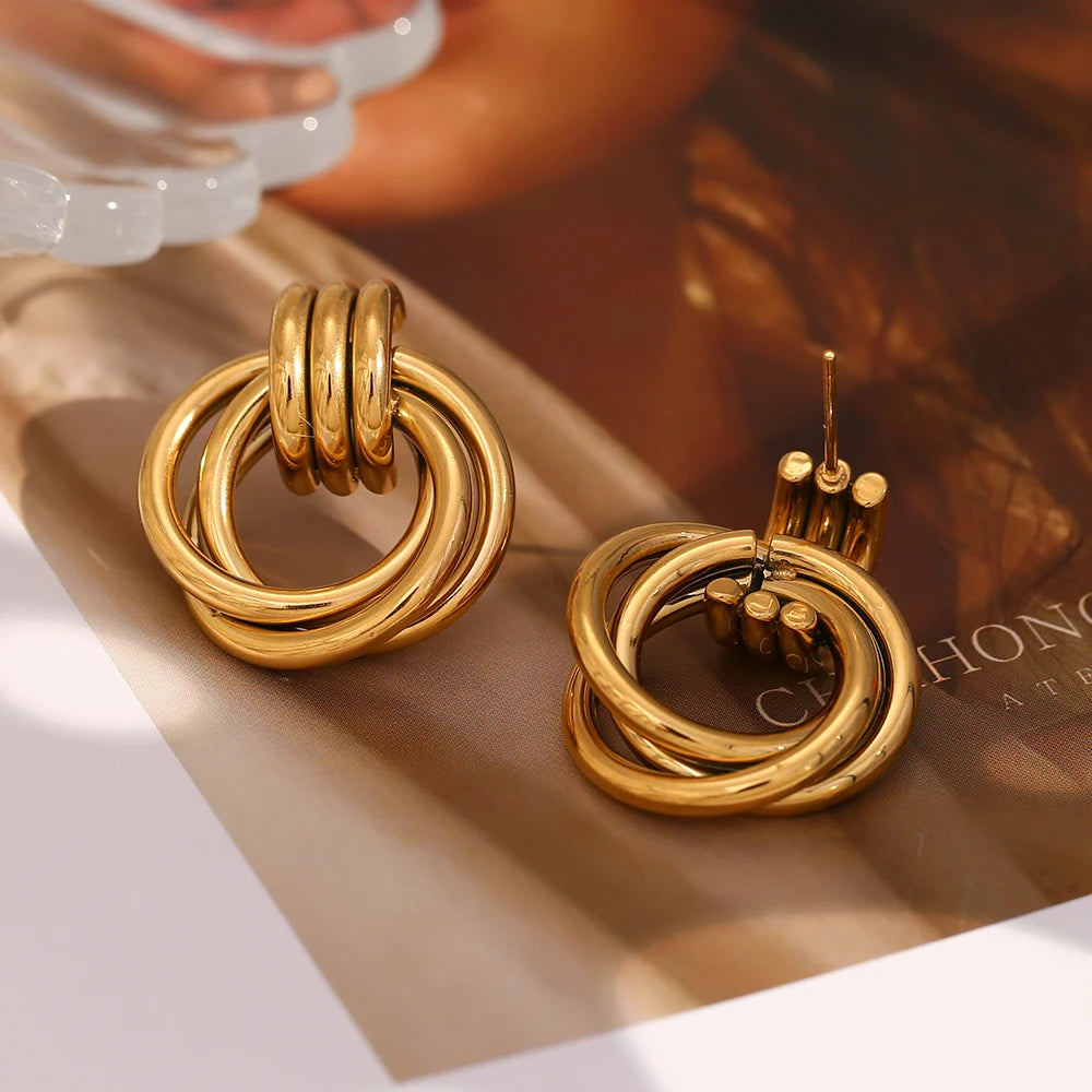 E.B.belle-pendientes circulares de líneas clásicas para mujer, joyería sin deslustre, acero inoxidable, hipoalergénico, chapado en oro de 18 quilates