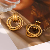 E.B.belle-pendientes circulares de líneas clásicas para mujer, joyería sin deslustre, acero inoxidable, hipoalergénico, chapado en oro de 18 quilates