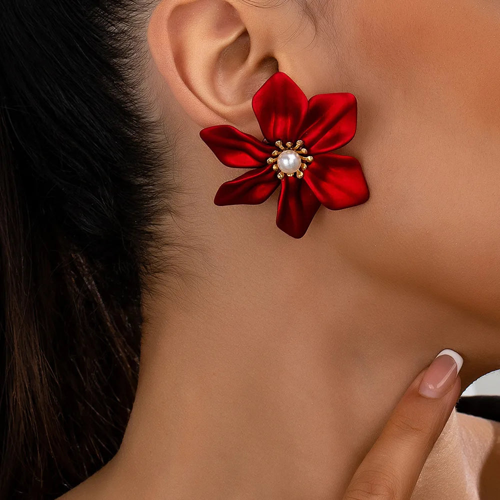 Pendientes de tuerca para mujer, flor, perla de imitación, Retro, elegancia, temperamento, regalo de fiesta, joyería de moda OL CE227