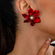 Pendientes de tuerca para mujer, flor, perla de imitación, Retro, elegancia, temperamento, regalo de fiesta, joyería de moda OL CE227