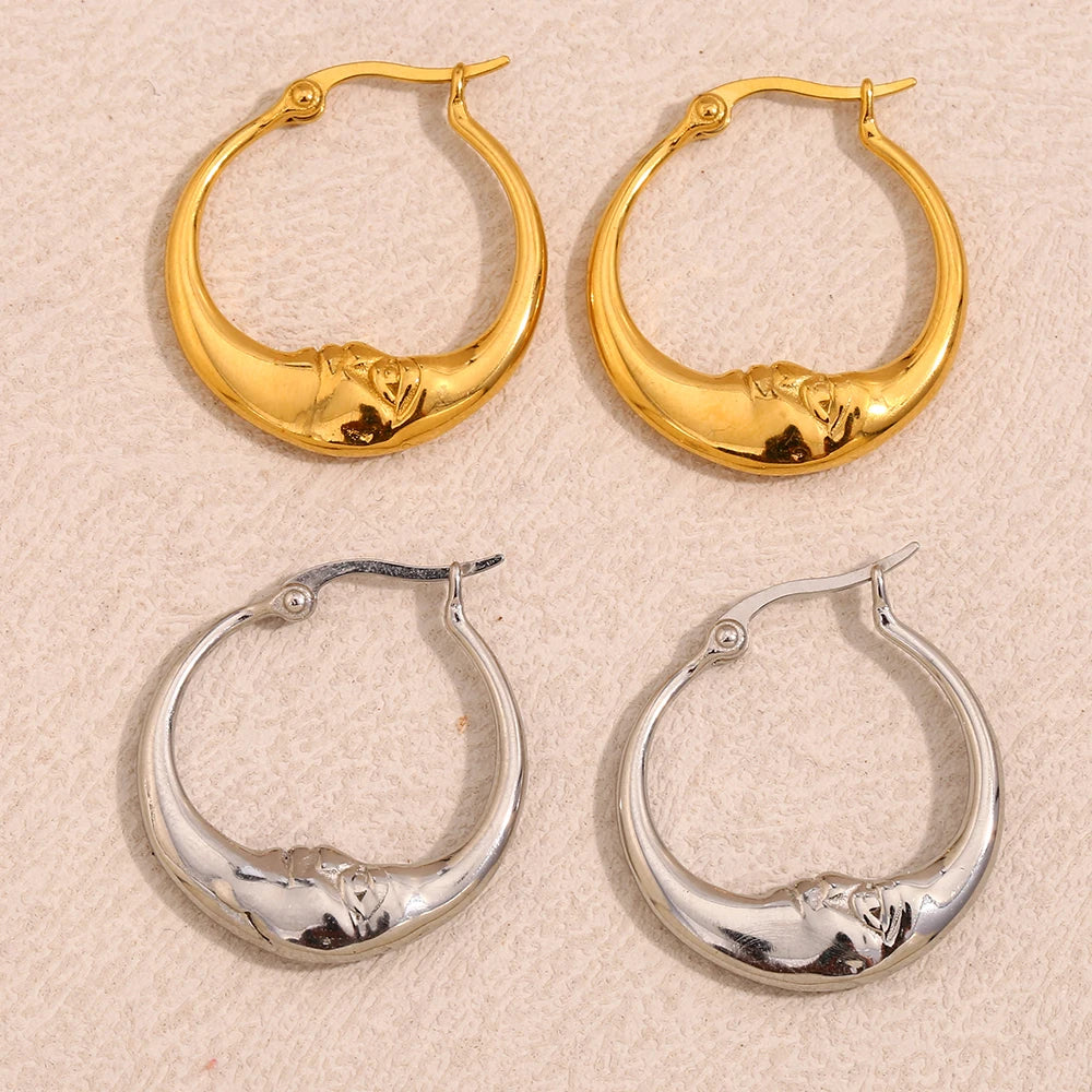 E.B.belle-pendientes de aro con forma de luna abstracta para mujer, joyería elegante, redonda, hipoalergénica, Color dorado/plateado, de acero inoxidable